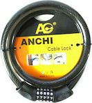 Anchi Cable Lock 14x100cm Κλειδαριά Ποδηλάτου Κουλούρα με Συνδυασμό Μαύρη