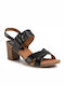 Caprice Leather Women's Flat Sandals Anatomic in Black Color