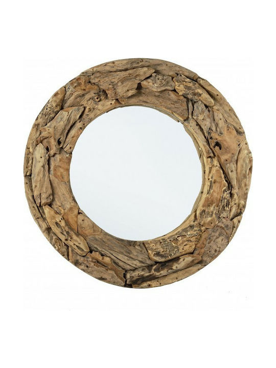 Bizzotto Wall Mirror with Brown Wooden Frame Diameter 100cm