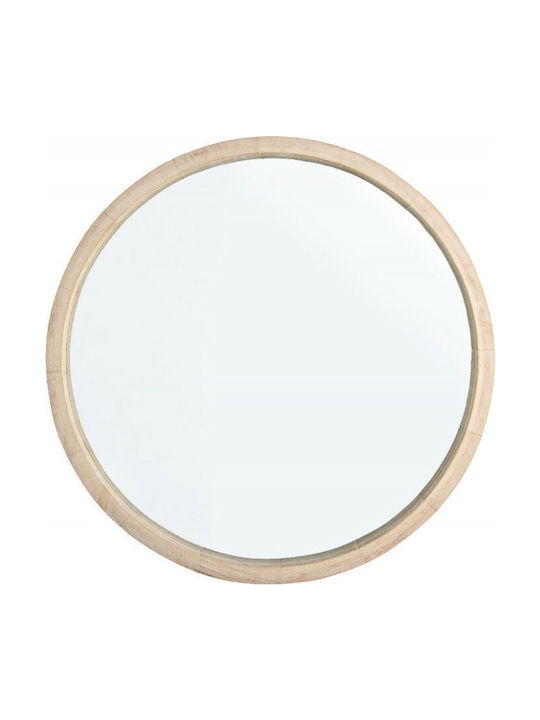 Bizzotto Wall Mirror with Beige Wooden Frame Diameter 52cm 1pcs