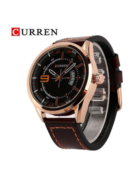 Curren Uhr Batterie mit Lederarmband Brown Gold