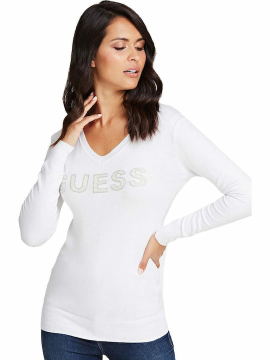 Guess Megan Women's Blouse Long Sleeve with V Neckline White