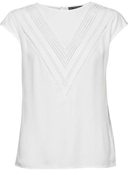 Guess Damen Sommer Bluse Kurzärmelig Weiß