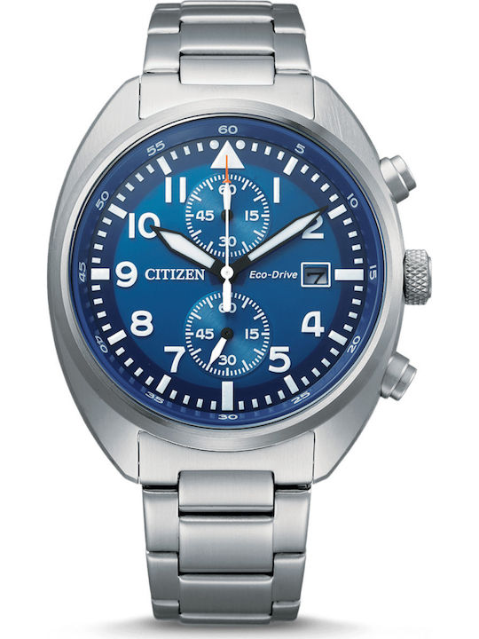 Citizen Ανδρικό Ρολόι 41mm Χρονογράφος Μπαταρίας με Ασημί Μεταλλικό Μπρασελέ