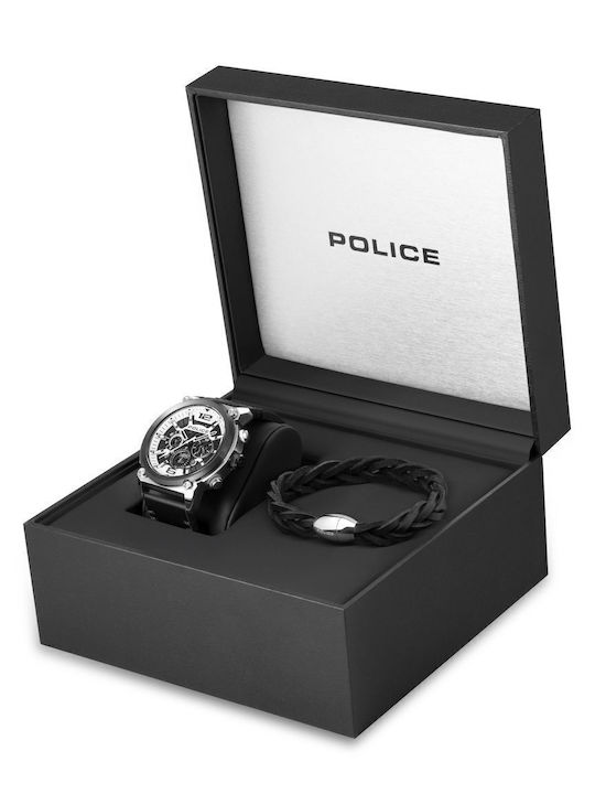 Police Armor Herrenuhr 50mm Chronograph Batterie mit Schwarz Kautschukarmband