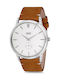 Q&Q Watch Battery with Brown Leather Strap QA60J807