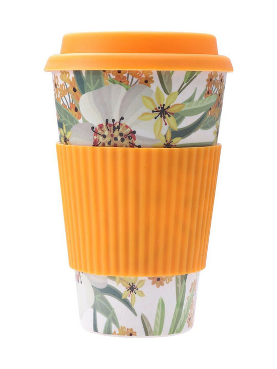 Bamboo Cup with Lid Orange 400ml