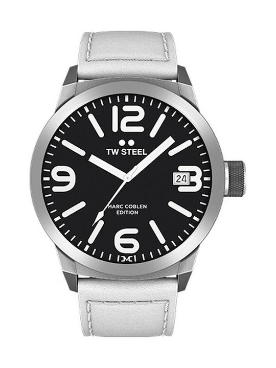 TW Steel MC Editions Мъжки Часовник 45мм На Батерия с Бял Кожена Каишка