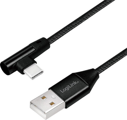 LogiLink Angle (90°) Braided USB 2.0 Cable USB-C Male - USB-A Black 0.3m CU0137