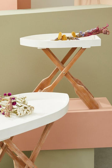 Oval Side Table Gozzo Made of Solid Wood Foldable White 76x40x66 cm