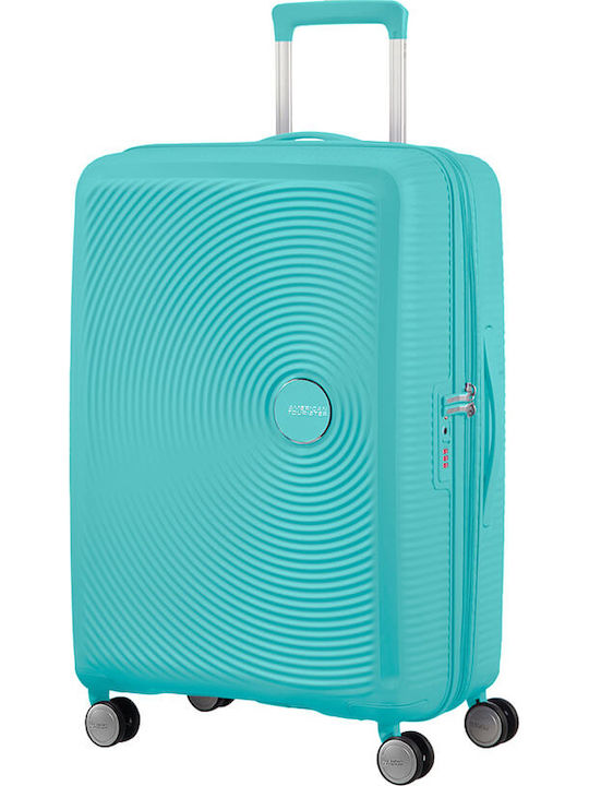 American Tourister Soundbox Spinner Expandable Medium Hard Turquoise Suitcase with 4 Wheels Height 67cm