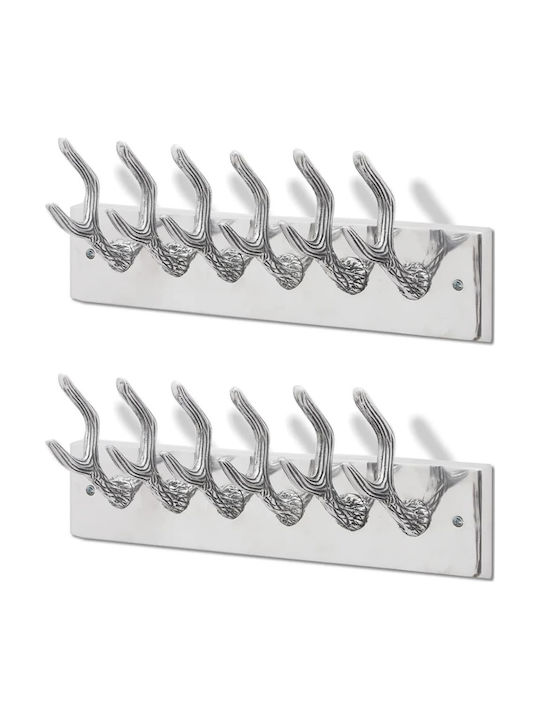 vidaXL Metal Wall Hanger with 12 Slots Silver 49x9x18cm 2pcs