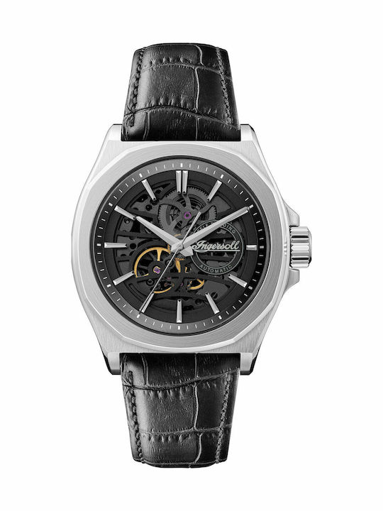 Ingersoll Orville Ανδρικό Ρολόι 46mm Χρονογράφος Αυτόματο με Μαύρο Δερμάτινο Λουράκι
