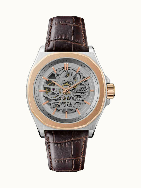 Ingersoll Orville Ανδρικό Ρολόι 46mm Αυτόματο με Καφέ Δερμάτινο Λουράκι