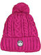 Pom Pom Beanie Γυναικείος Σκούφος με Πλεξούδες σε Ροζ χρώμα