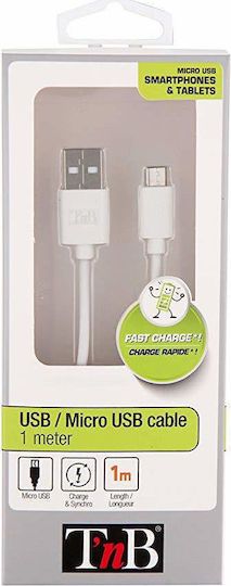 T'nB Regular USB 2.0 to micro USB Cable Λευκό 1m (CBMUSB1WH) 1τμχ