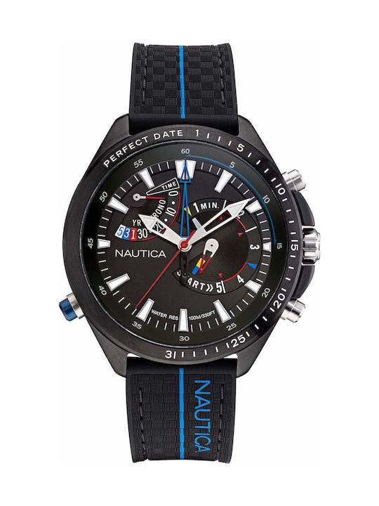 Nautica Star World Watch Chronograph Battery with Black Rubber Strap