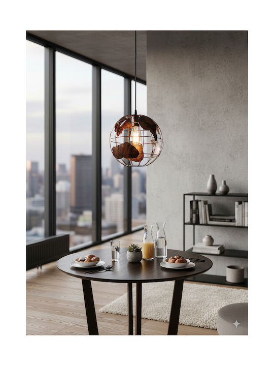 GloboStar Earth Pendant Light Brown Grid with Socket E27 30x30cm