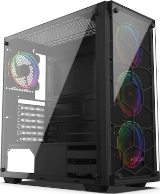 Krux Leda Gaming Midi Tower Computer Case with Window Panel and RGB Lighting Black