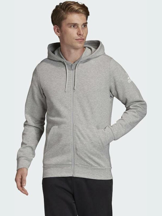 Adidas Must Haves Men's Sweatshirt Jacket with Hood and Pockets Medium Grey Heather