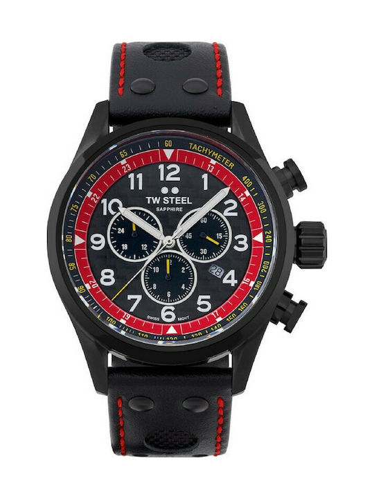 TW Steel Volante Watch Chronograph Battery with Black Leather Strap