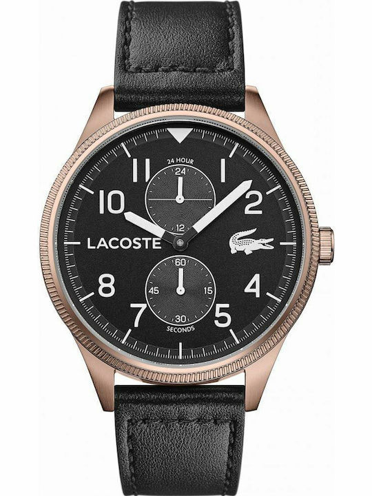 Lacoste Continental Ανδρικό Ρολόι 44mm Χρονογράφος Μπαταρίας με Μαύρο Δερμάτινο Λουράκι