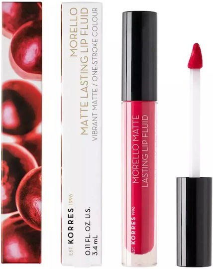 Korres Morello Matte Lasting Lip Fluid Дълготраен Течен Червило Мат 27 Сорбе от червена боровинка 3.4мл