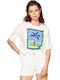 Pepe Jeans Lali Beach Drawing Damen Sportlich T-shirt Optic White