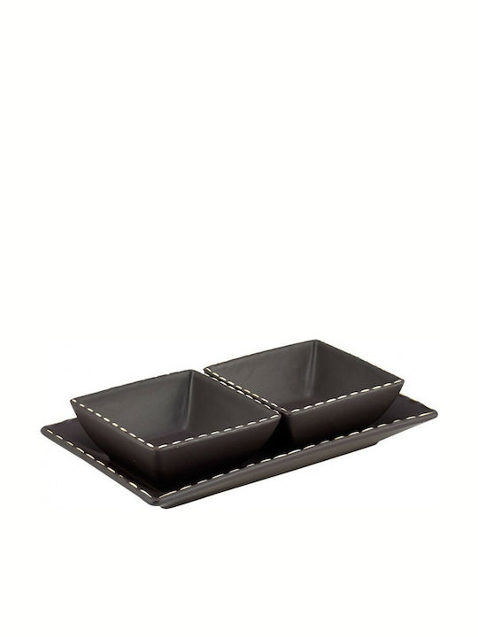 WM Collection Porcelain Dessert Divided Serving Tray Brown 29x29cm 3pcs