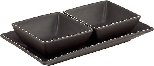 WM Collection Ορντεβιέρα με Βάση από Πορσελάνη Καφέ Π29xΜ29cm 3τμχ