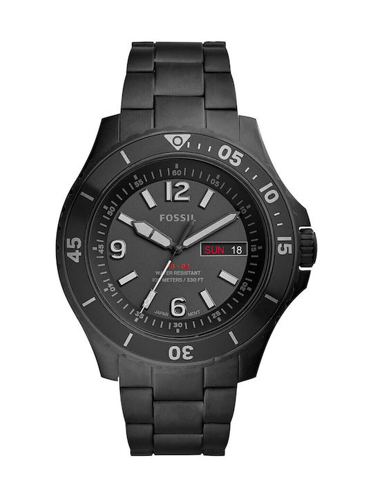 Fossil Ανδρικό Ρολόι 48mm Μπαταρίας με Μαύρο Μεταλλικό Μπρασελέ