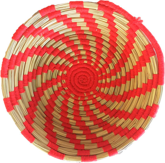 Wicker Decorative Platter Woven Moroccan Tray Red-Natural 42x8cm Red 42x42x8cm
