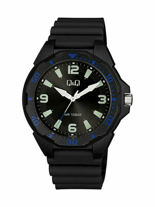 Q&Q Ανδρικό Ρολόι 43mm Μπαταρίας με Μαύρο Καουτ...