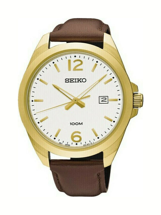 Seiko Herrenuhr 42mm Kinetisch mit Braun Lederarmband SUR216P1