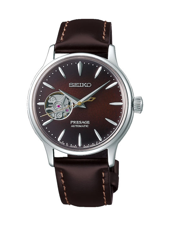 Seiko Presage Basic Line Ceas Bărbătesc 33.8mm Automat cu Maro Curea din Piele