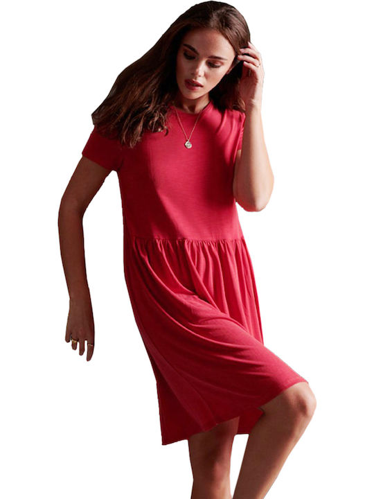 Superdry Sommer Midi T-Shirt Kleid Rot