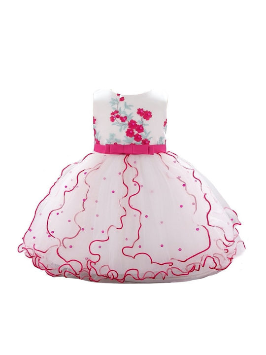 Children's Dress Sleeveless Tulle Floral White