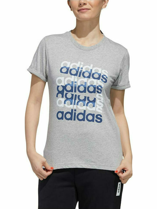 Adidas Big Graphic Women's Athletic Cotton Blouse Short Sleeve Gray