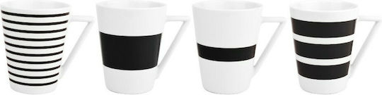 Salt & Pepper Stripes Κούπα από Πορσελάνη Black 360ml 4τμχ