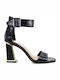 Exe Women's Sandals Lucia with Ankle Strap Black with Chunky High Heel