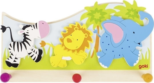 Goki Wooden Kids Wall Hanger with Hooks African Animals Polychrome 29x4.6x15.6cm