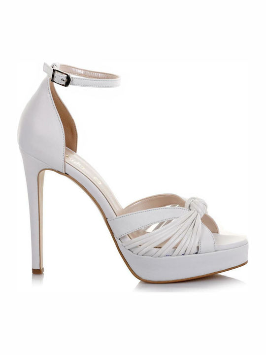 Fardoulis Platform Leather Women's Sandals 3154-8 with Ankle Strap White