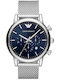 Emporio Armani Luigi Ανδρικό Ρολόι 46mm Χρονογράφος Μπαταρίας με Ατσάλινο Μπρασελέ Navy/Silver