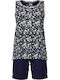 Vamp Sommer Damen Pyjama-Set Blau