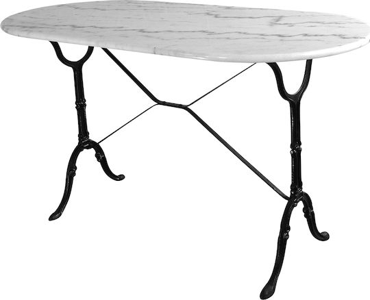 Outdoor Dinner Free Standing Table with Marble Surface and Metal Frame White 120x60x72cm