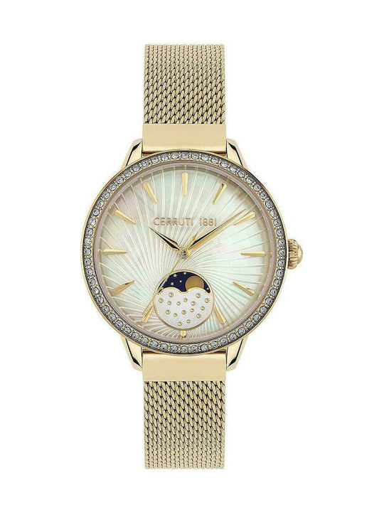 Cerruti Rosara Crystals Uhr mit Gold Metallarmband