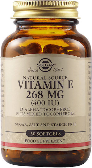 Solgar Vitamin E Βιταμίνη για τo Δέρμα & Αντιοξειδωτική δράση 400iu 268mg 50 μαλακές κάψουλες
