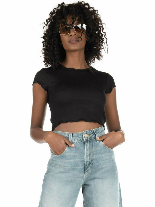 Only Damen Sommer Crop Top Kurzarm Schwarz