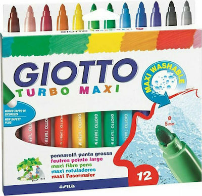 Giotto Turbo Maxi Washable Drawing Markers Thick Set 12 Colors
