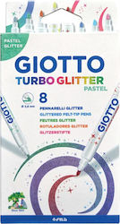 Giotto Turbo Glitter Pastel Glitter Drawing Markers Thick Set 8 Colors